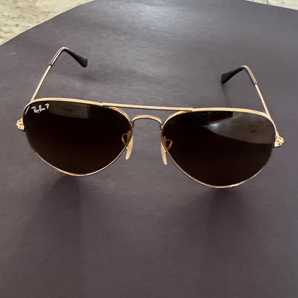Ray-Ban Gold Frame Sunglasses with Black Lenses. Polarized.